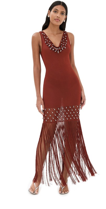rabanne Crochet Embellished Dress Cherry