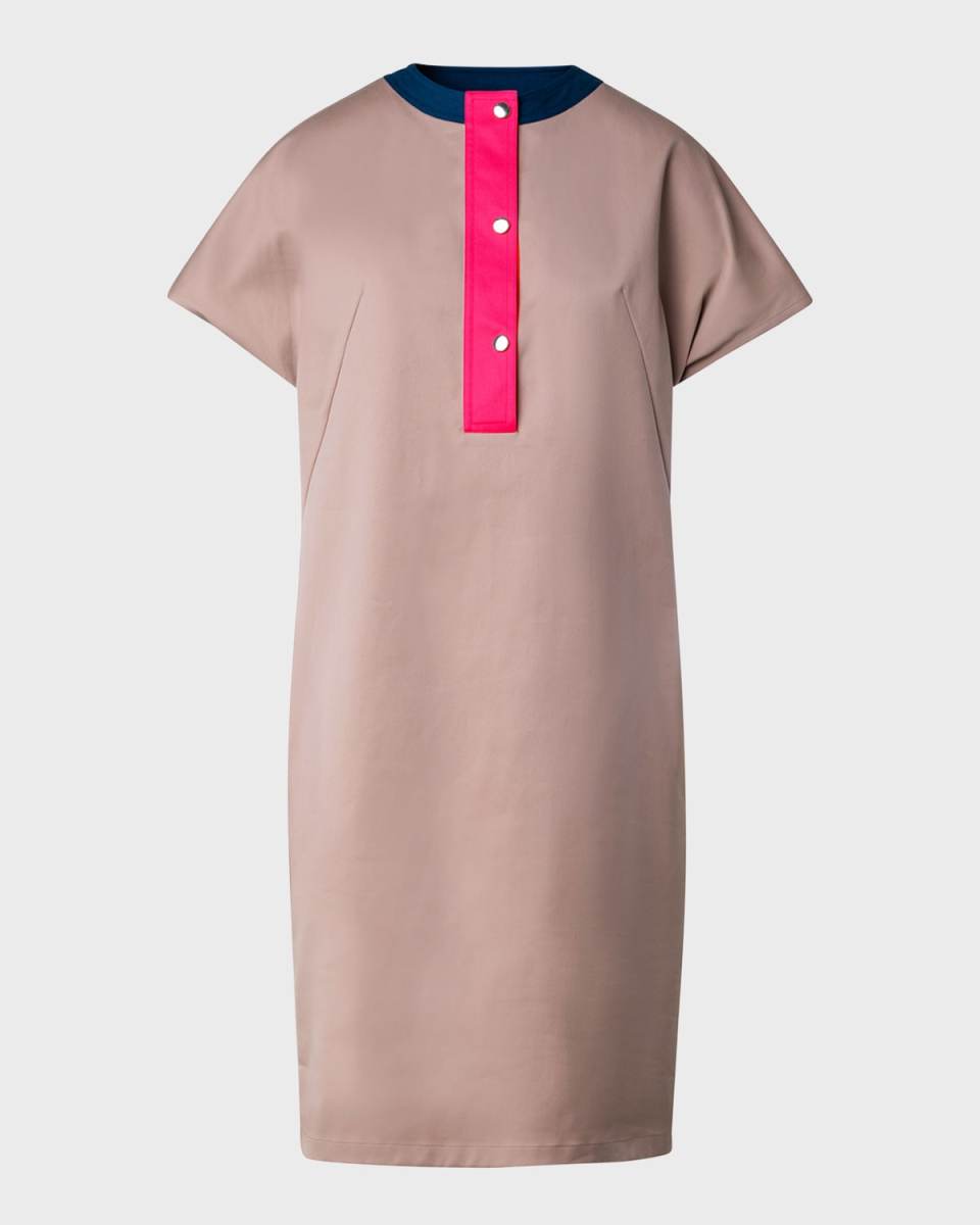 Colorblock Cotton Gabardine Stretch Short-Sleeve Shift Dress