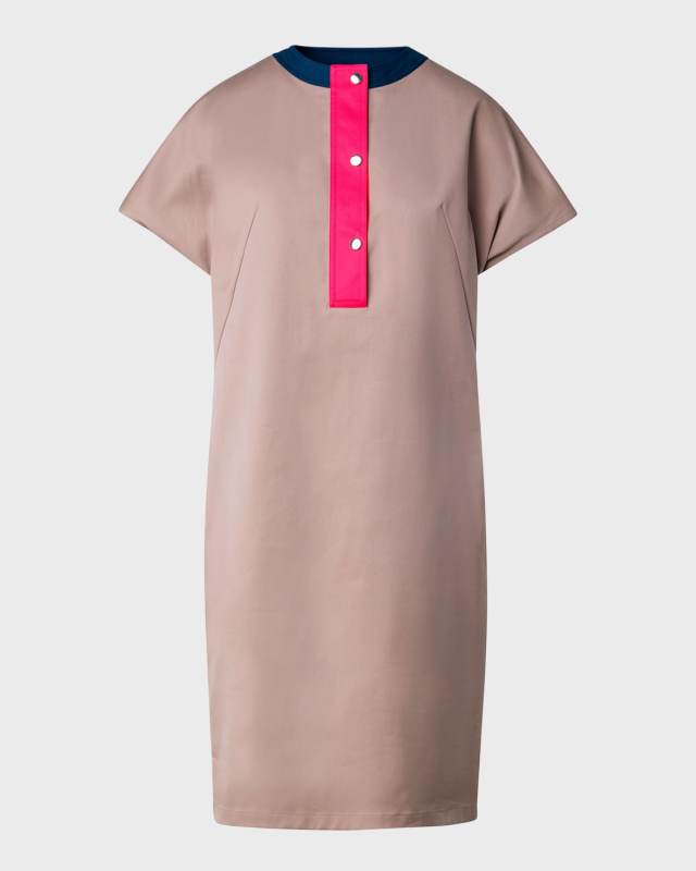 Colorblock Cotton Gabardine Stretch Short-Sleeve Shift Dress