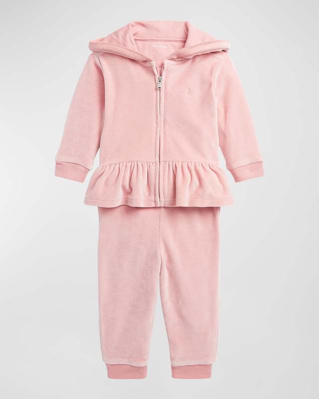 Girl's Brushed Velour Hoodie and Pants Set, Size 6M-24