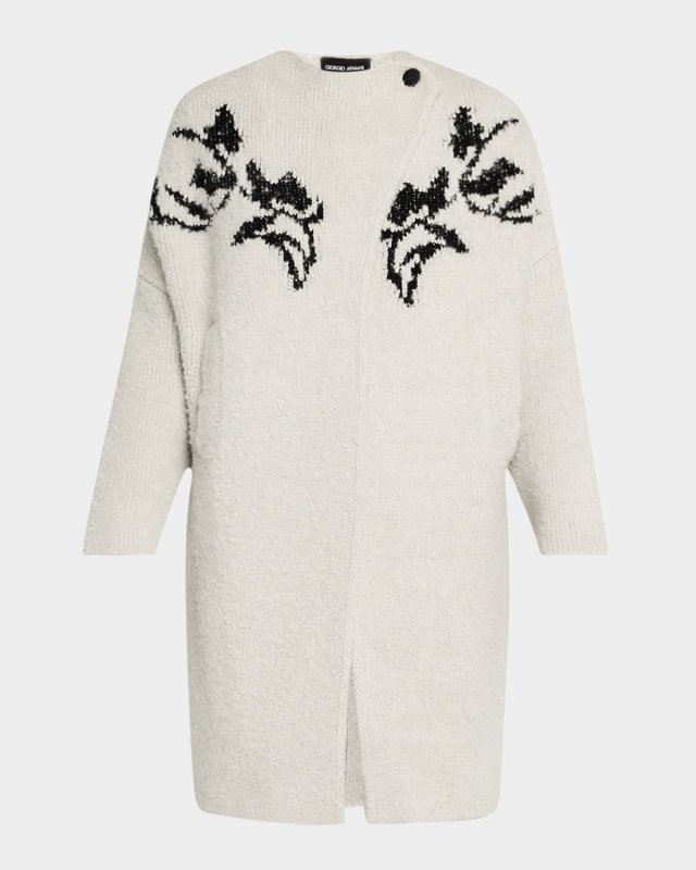 Cashmere-Blend Floral Intarsia Knit Coat