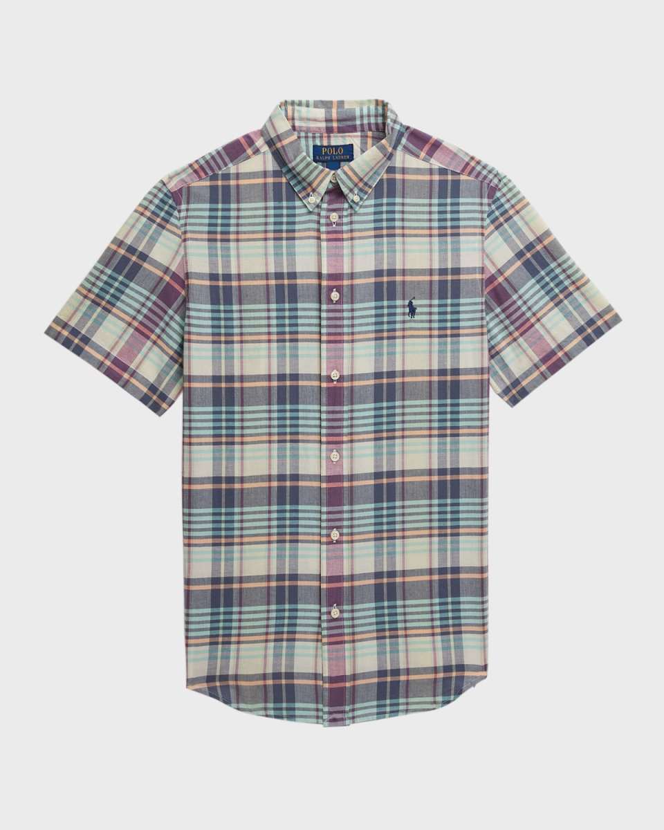 Boy's Multicolor Check-Print Button Down Shirt, Size S-XL