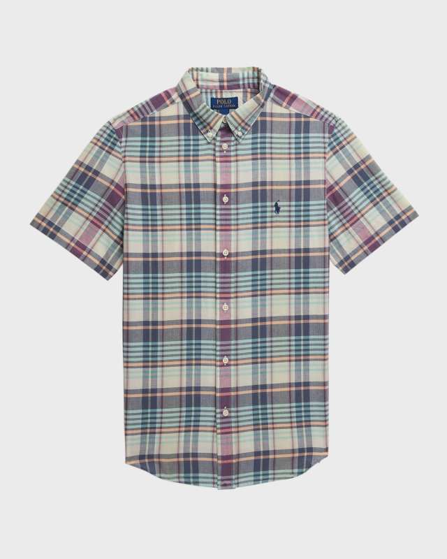 Boy's Multicolor Check-Print Button Down Shirt, Size S-XL