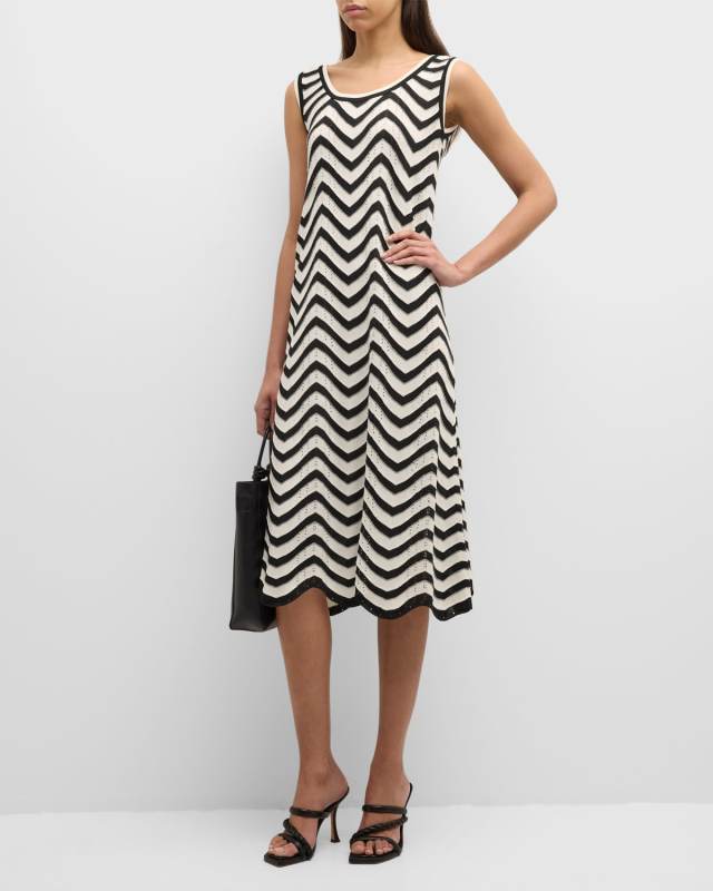 Sleeveless Chevron Intarsia Midi Dress