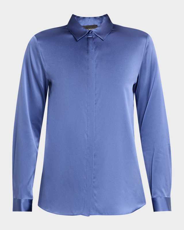Button-Down Shiny Silk Blouse