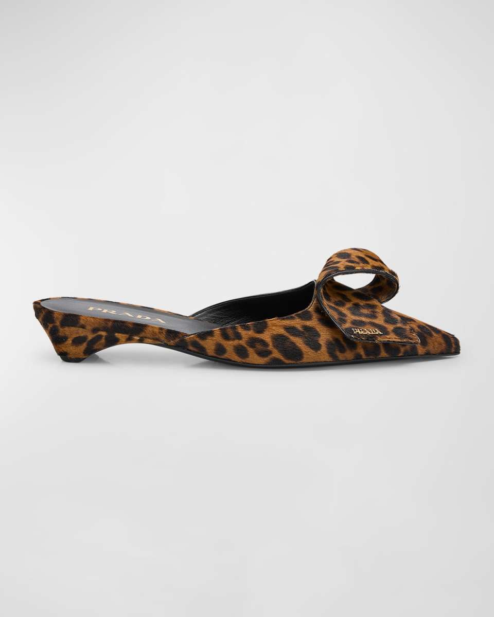 Leopard Ribbon Ballerina Mules