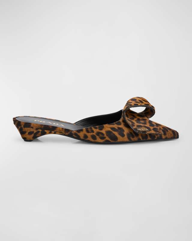 Leopard Ribbon Ballerina Mules