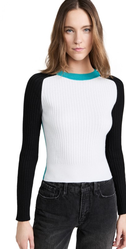 rag & bone Navaya Cotton Cashmere Crew Sweater Ivory Combo