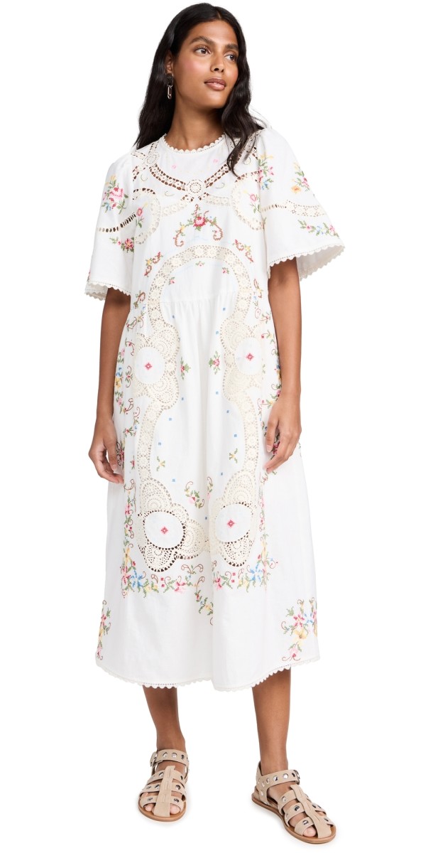 Sea Edwina Embroidery Short Sleeve Dress White
