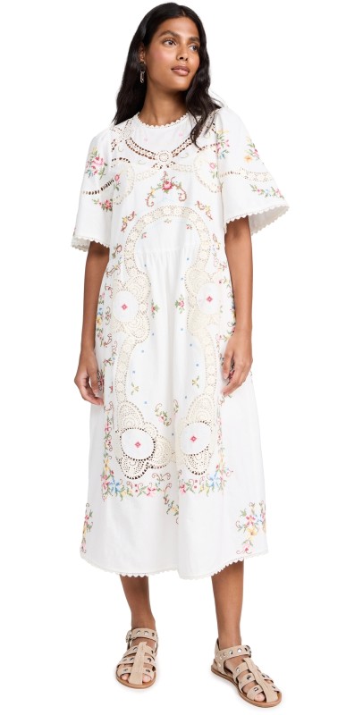 Sea Edwina Embroidery Short Sleeve Dress White