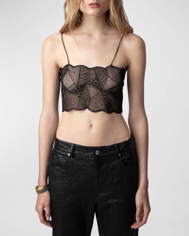 Cariana Embellished Lace Cropped Tank Top