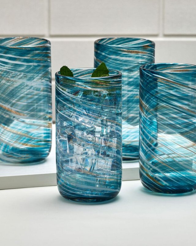 Color Swirl 18 oz. Highball Glasses, Set of 4