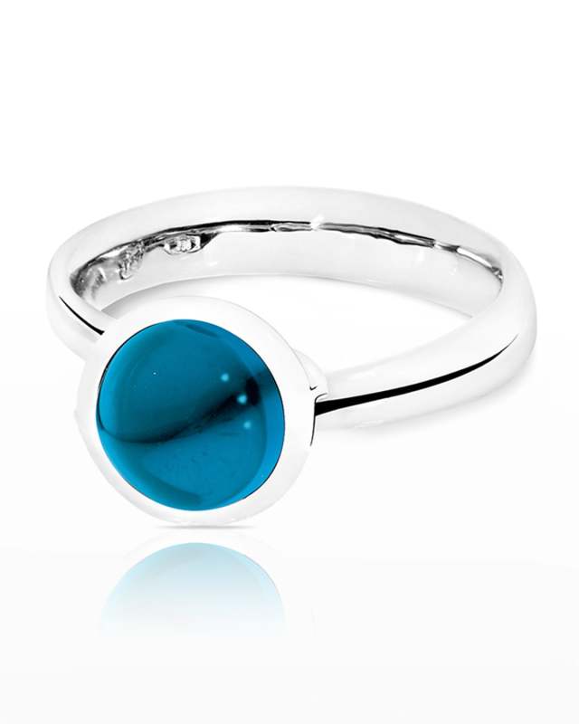 Bouton 8mm London Blue Topaz Cabochon Ring, Size 7/54
