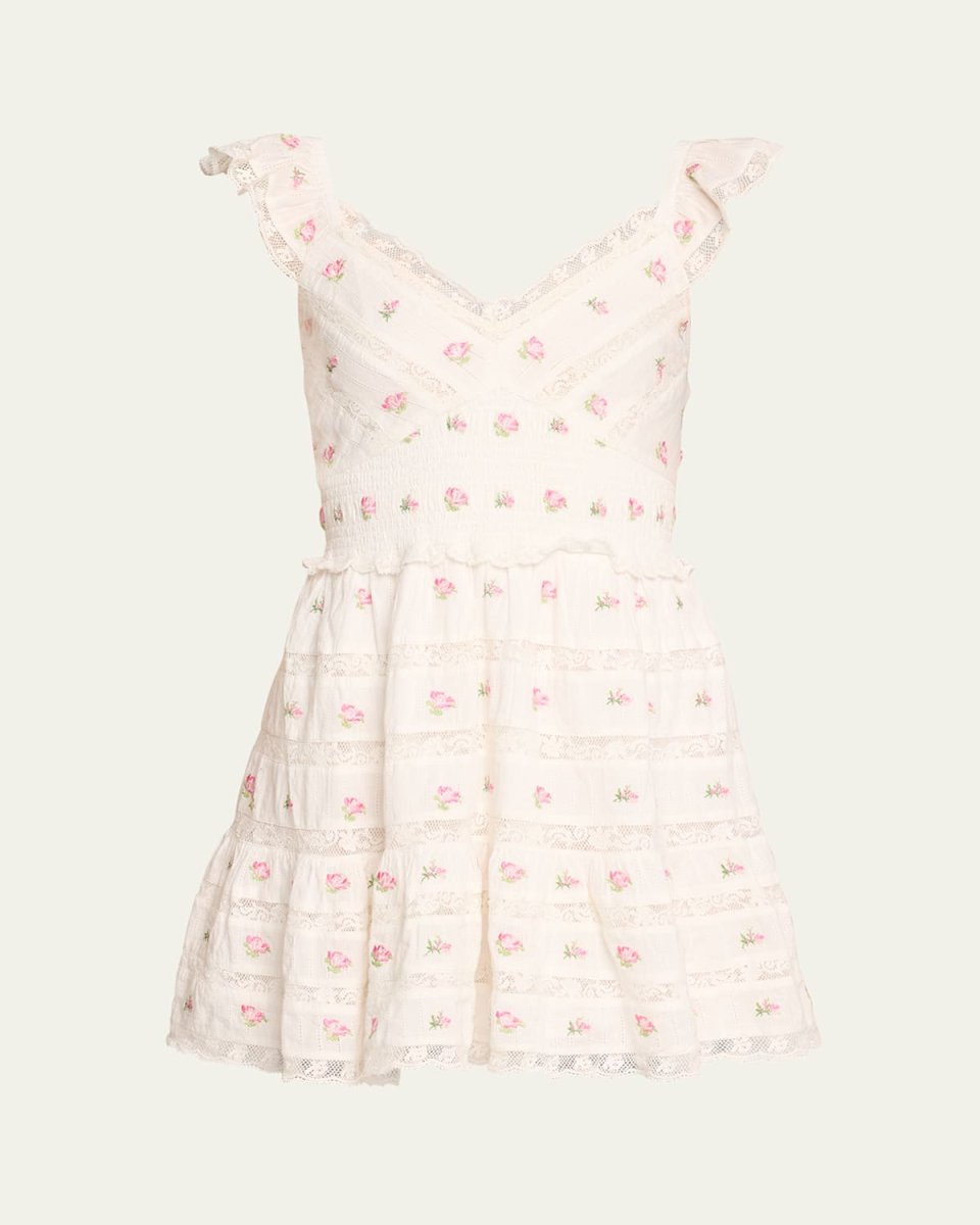 Finny Embroidered Lace Flutter-Sleeve Mini Dress