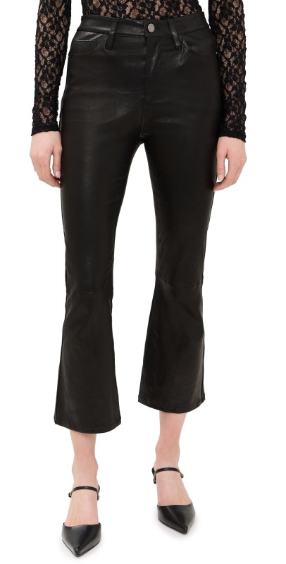 FRAME Le Crop Mini Boot Leather Pants Washed Black