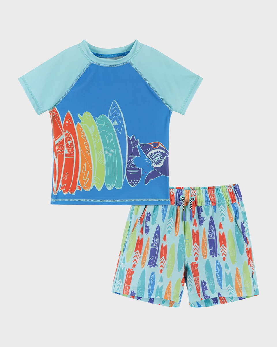 Boy's Surfboard Graphic Rashguard And Shorts Set, Size 2-6