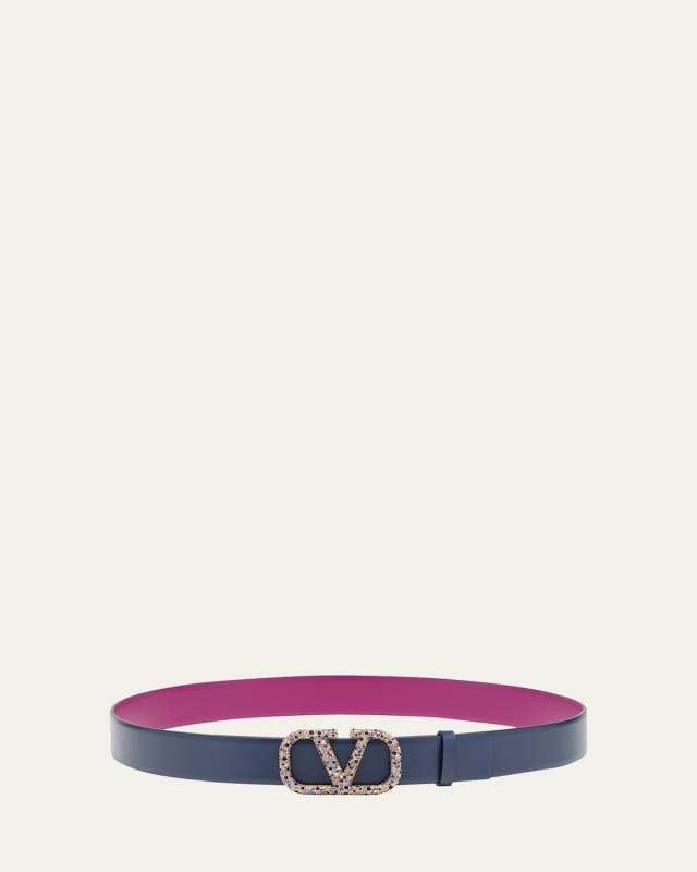 V-Logo Signature Reversible Leather Belt
