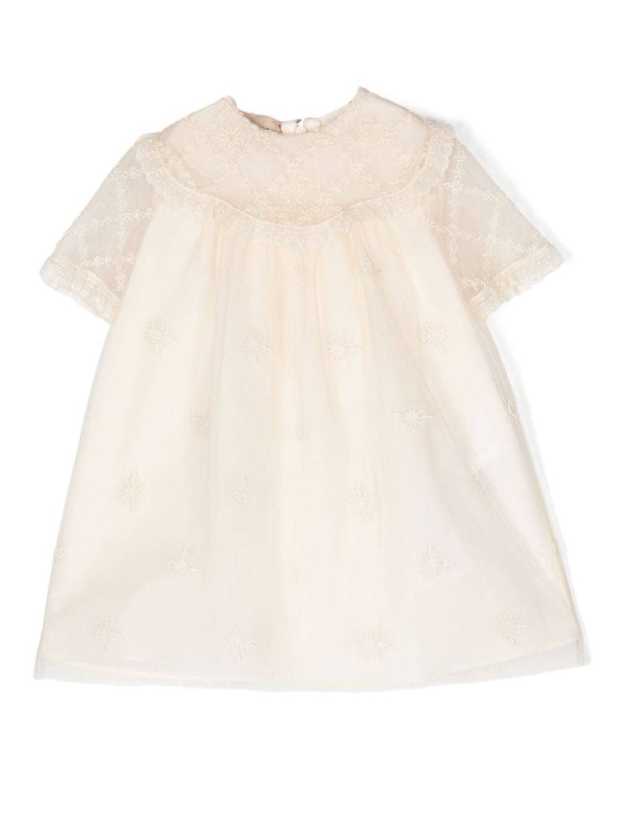 floral-embroidery tulle dress