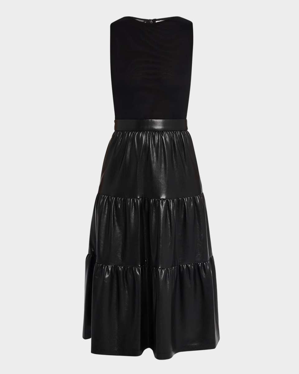 Chara Sleeveless Tiered Vegan Leather Midi Dress