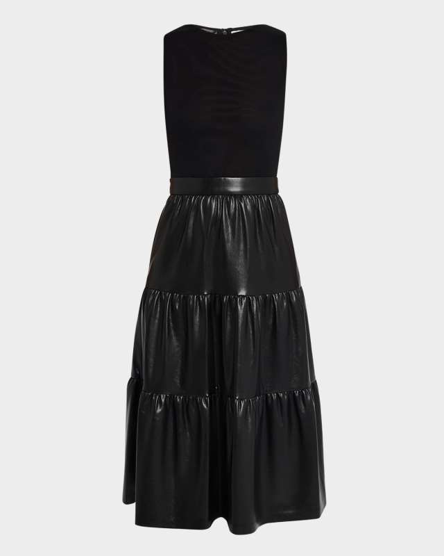 Chara Sleeveless Tiered Vegan Leather Midi Dress