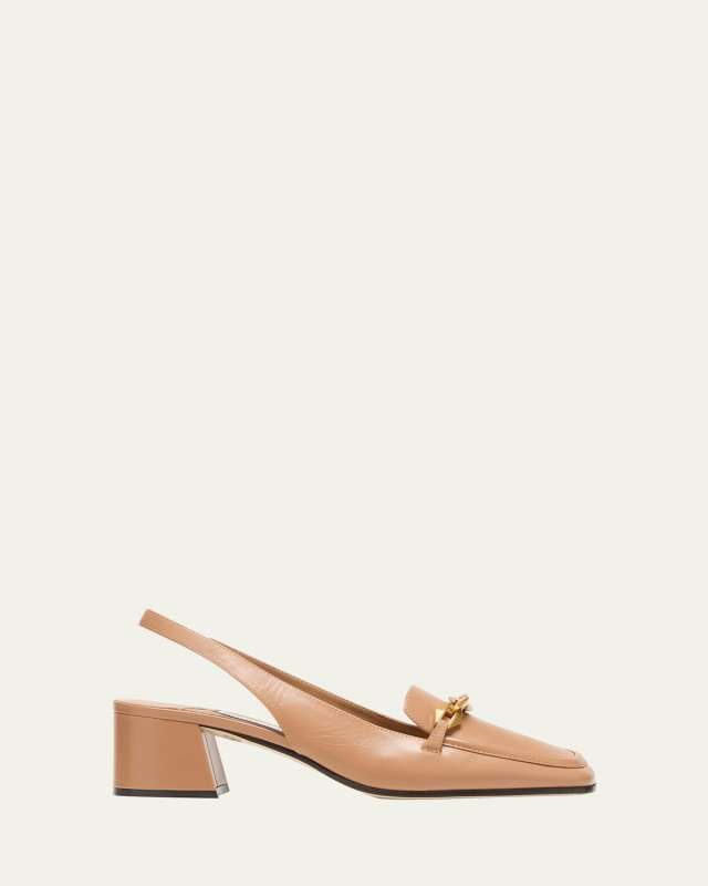 Diamond Leather Chain Loafer Pumps