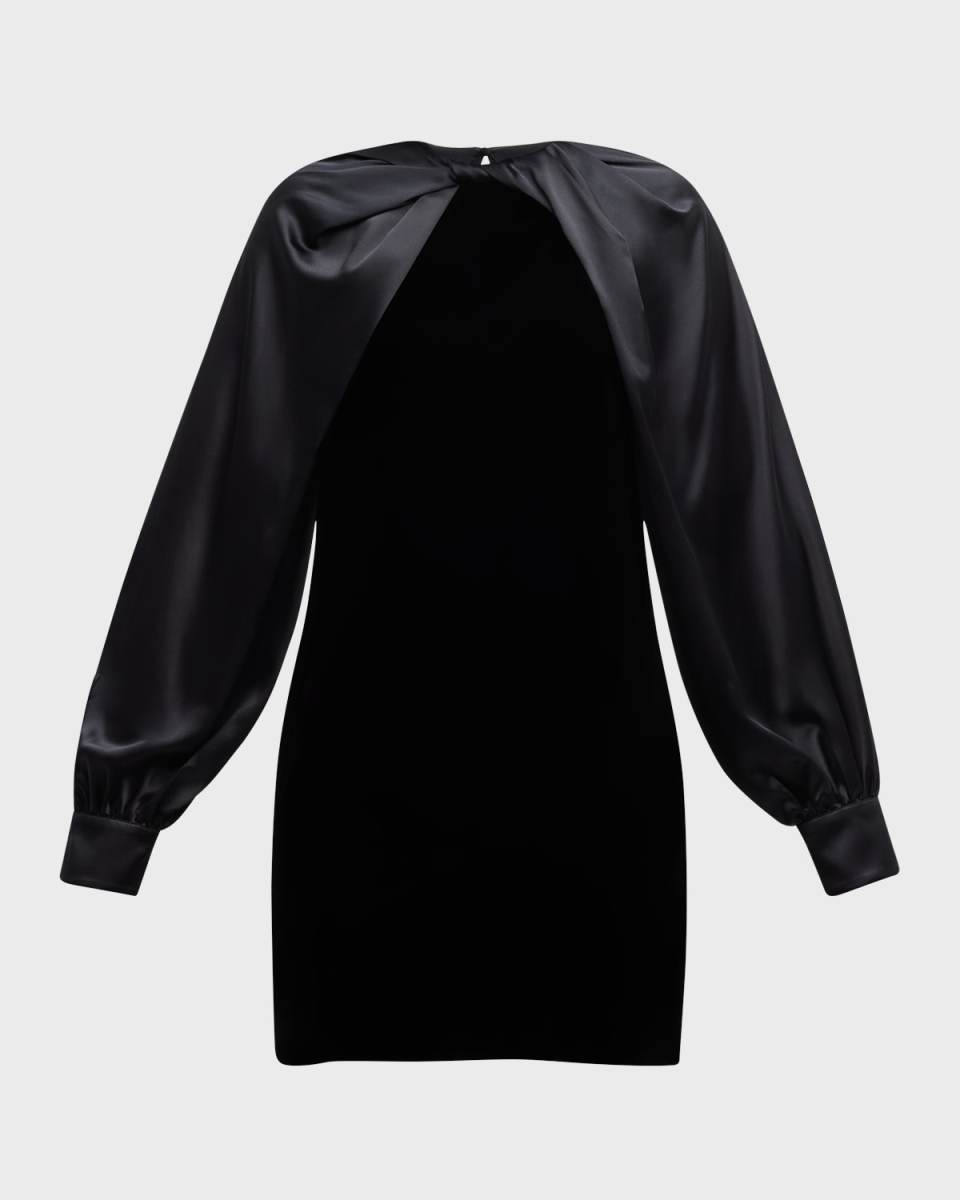 Zarelia Twisted Satin-Sleeve Velvet Mini Dress