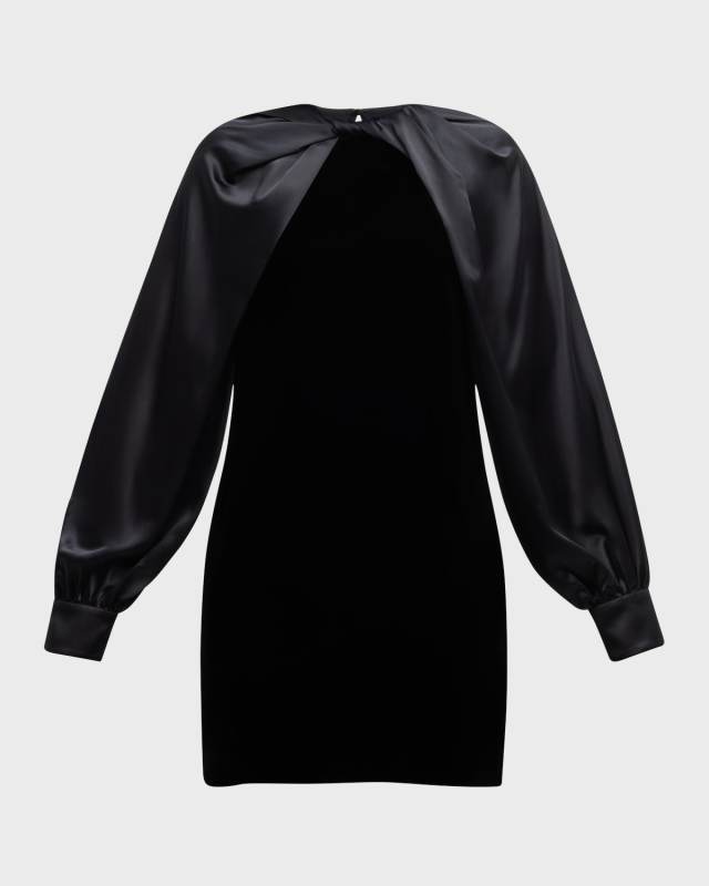 Zarelia Twisted Satin-Sleeve Velvet Mini Dress