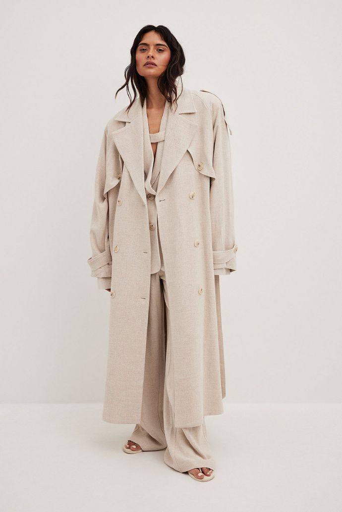 NA-KD Linen Blend Trench Coat