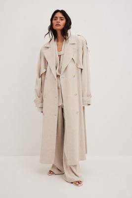 NA-KD Linen Blend Trench Coat