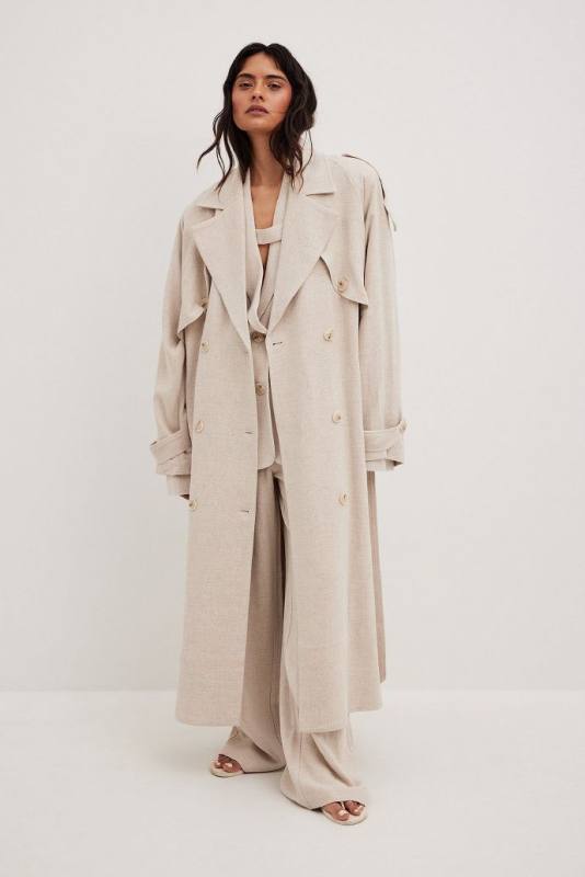 NA-KD Linen Blend Trench Coat