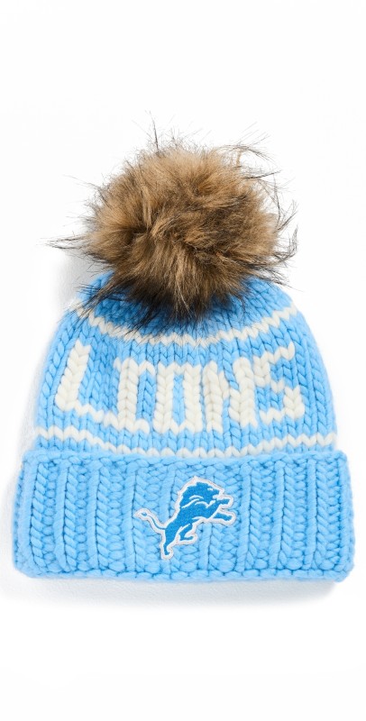 Lele Sadoughi Lele x Detroit Lions Beanie with Faux Fur Pom Pom Blu