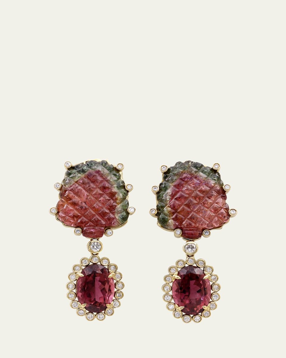Watermelon and Pink Tourmaline Earrings in 18K Gold