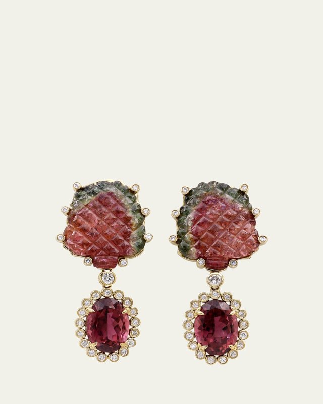 Watermelon and Pink Tourmaline Earrings in 18K Gold