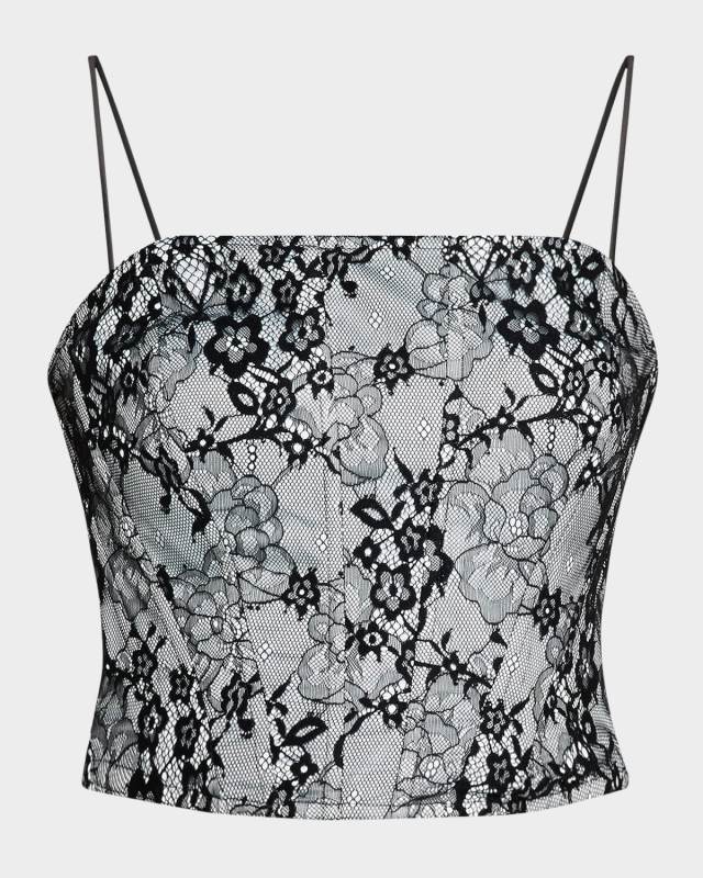 Cropped Flocked Lace Corset Blous