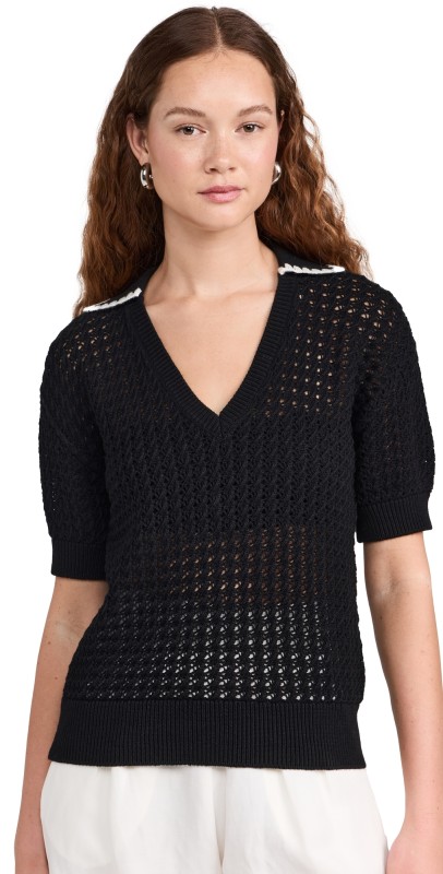 Varley Monte V Neck Knit Polo Black