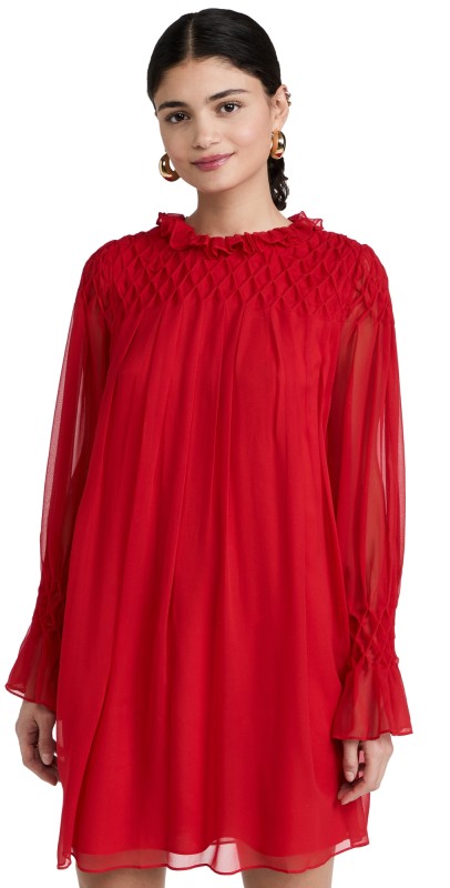 Rebecca Taylor Smocked Dress Scarlet