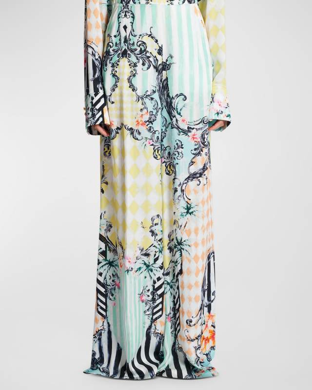 Baroque-Print Wide-Leg Palazzo Pants