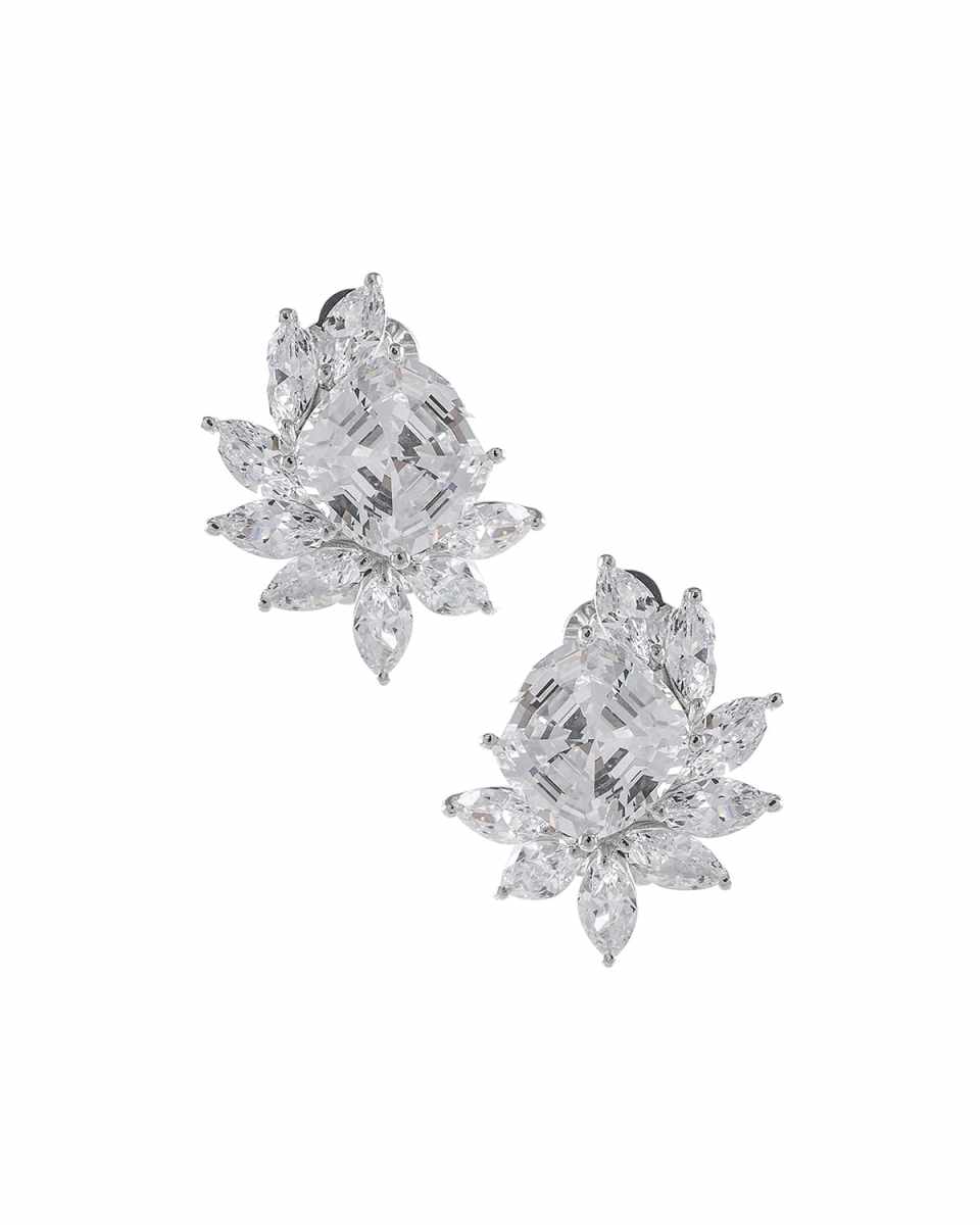 Large Cushion Cubic Zirconia Marquise-Trim Earrings