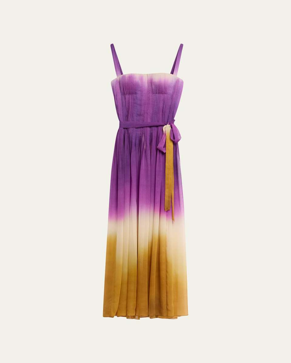 Pintuck Abstract Ombre Silk Sleeveless Gown
