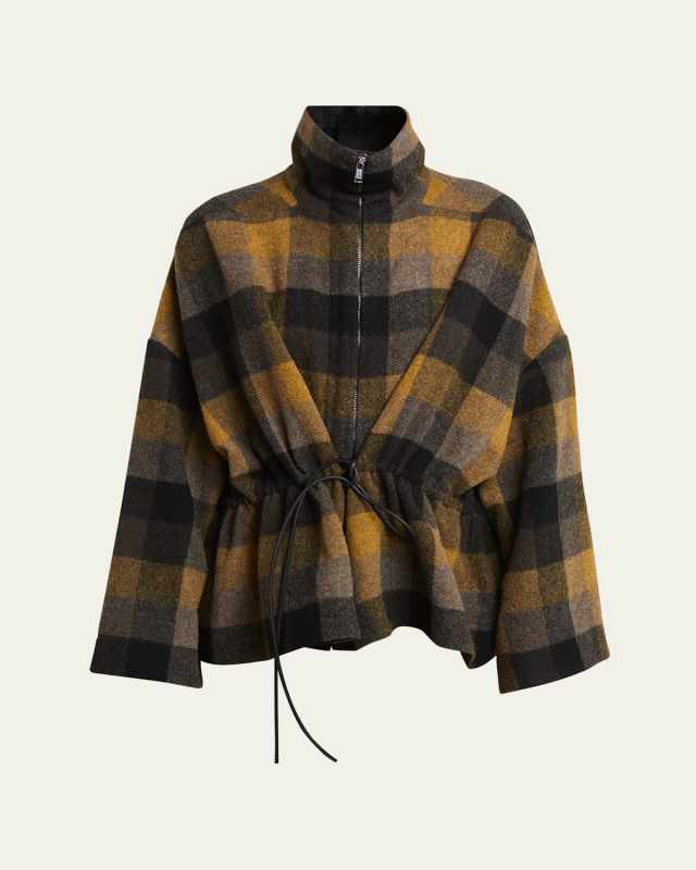 Plaid Zip-Up Cape Jacket