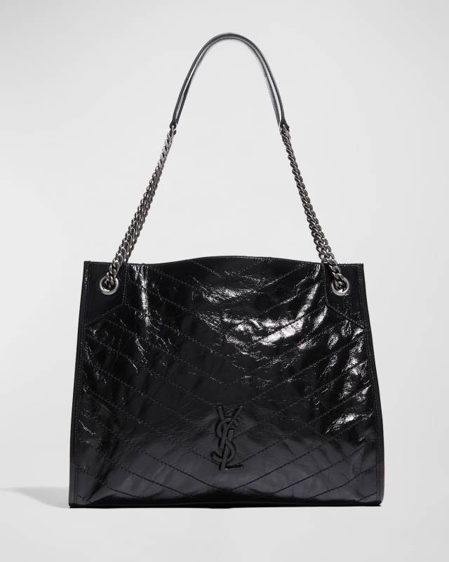 Niki Medium YSL Shopper Tote Bag in Crinkled Leather