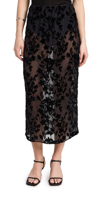 Tibi Ione Velvet Burnout Slip Skirt Black
