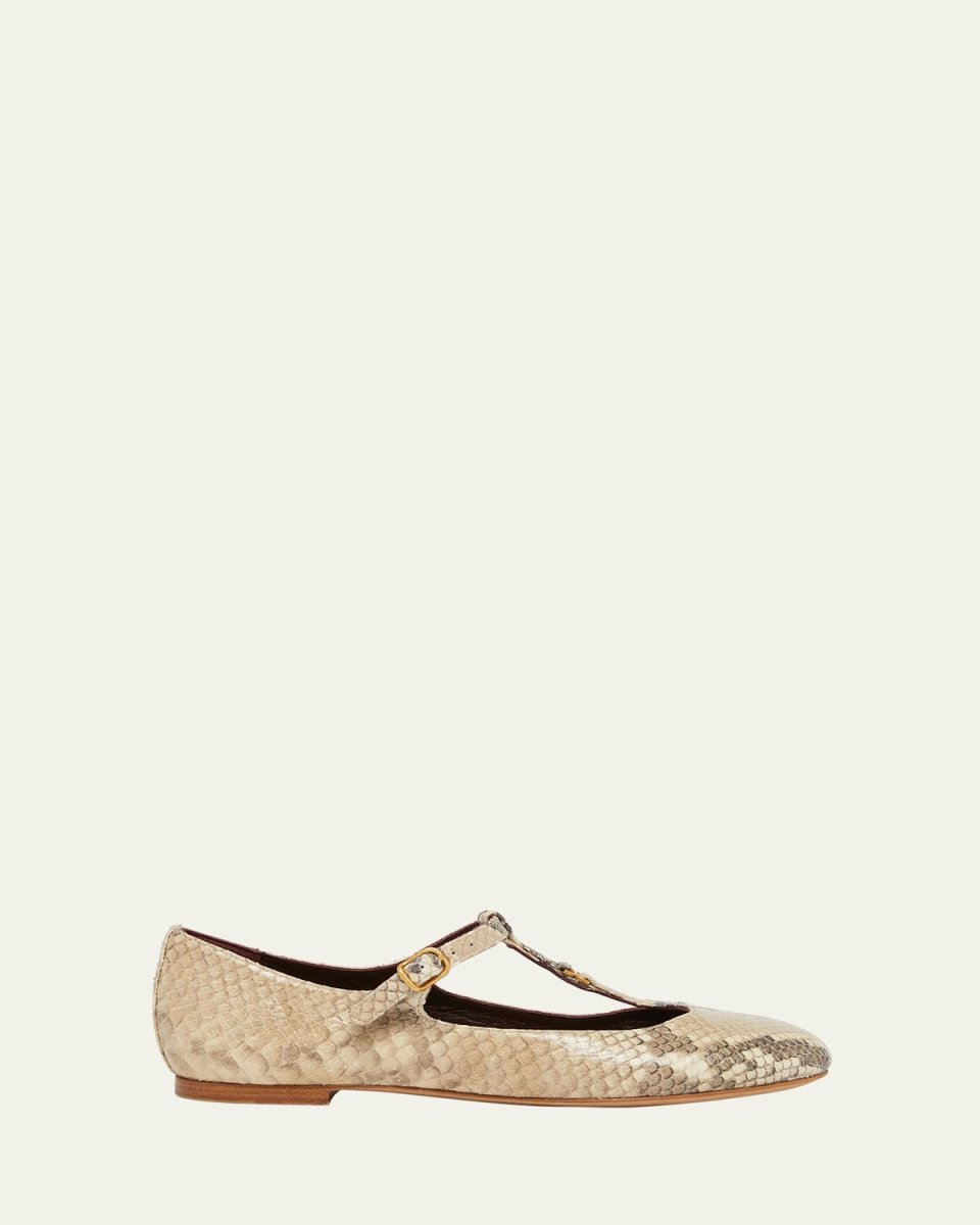 Marcie Snake-Embossed Mary Jane Ballerina Flats