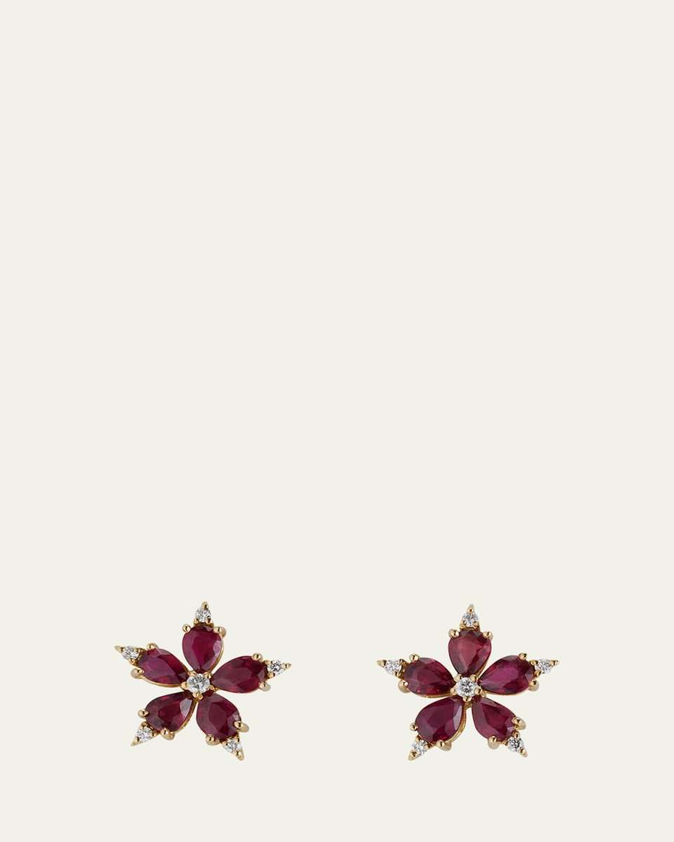 Yellow Gold Stellanise Stud Earrings with Diamonds and Rubies