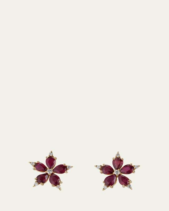 Yellow Gold Stellanise Stud Earrings with Diamonds and Rubies