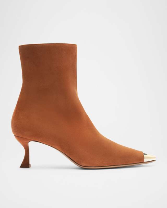 Olivia Suede Cap-Toe Booties