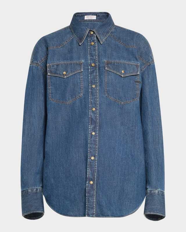 Light Denim Shirt With Monili Tab