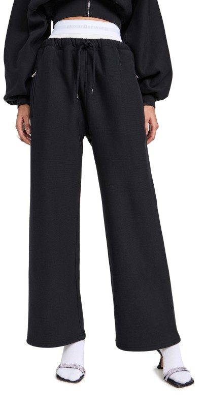 Alexander Wang Wide Leg Sweatpants with Logo Elastic Exposed Briefs Faded Black