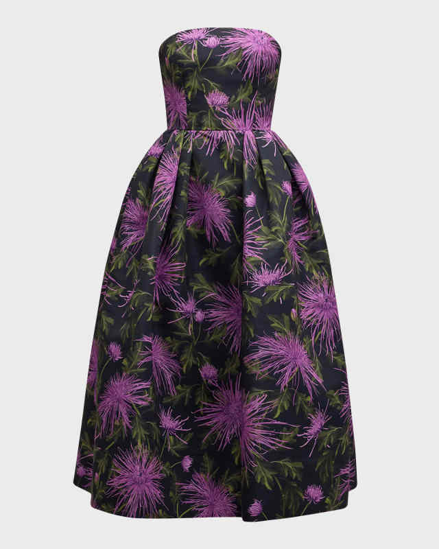 Strapless Chrysanthemum Faille Printed Gown