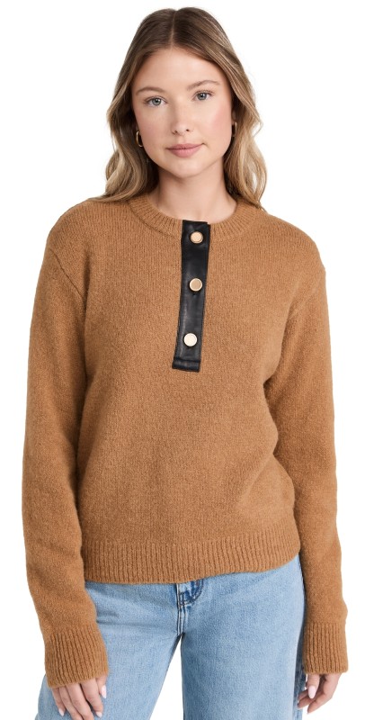 FRAME Leather Placket Henley Camel